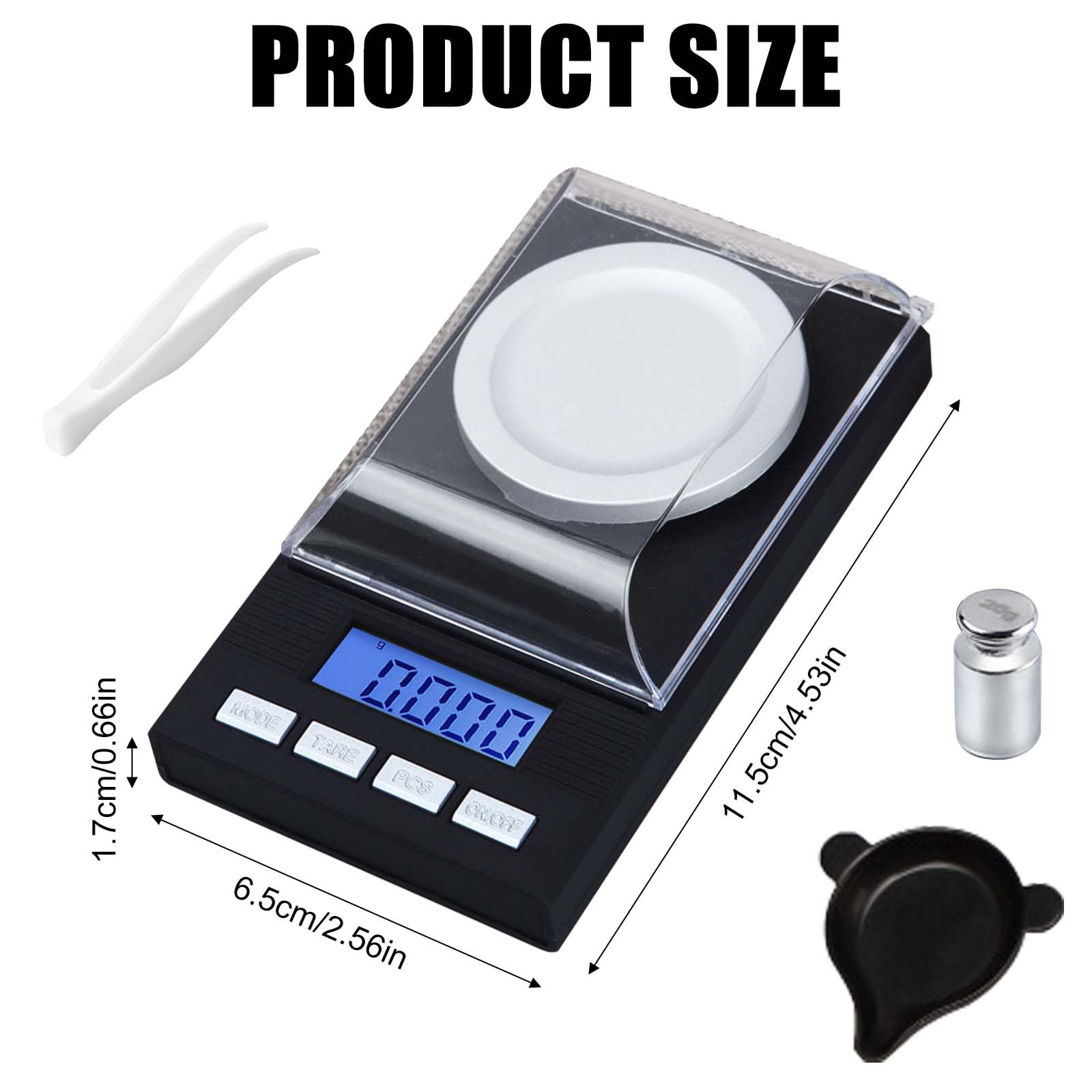 0.001g/50G - Báscula digital electrónica con pantalla LCD, miligramo de alta precisión con pesos de calibración, mini báscula de gramo de alta precisión para pesar polvos, joyas y medicamentos