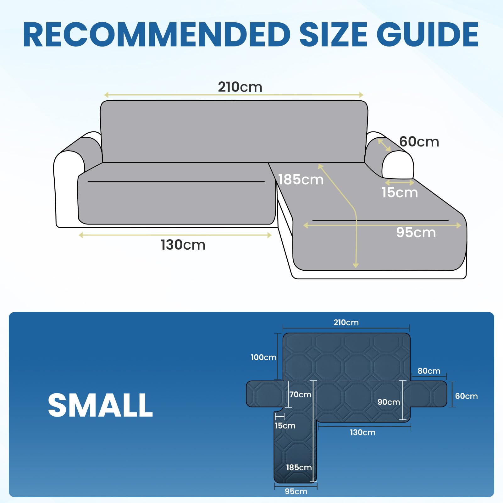 Ystyle Copridivano Impermeabile con Penisola 2 Posti (L 210 CM), Copridivano Angolare Destra/Sinistra Universale Reversibile, Copridivano Chaise longue Antigraffio Antimacchia, Blu Berlino