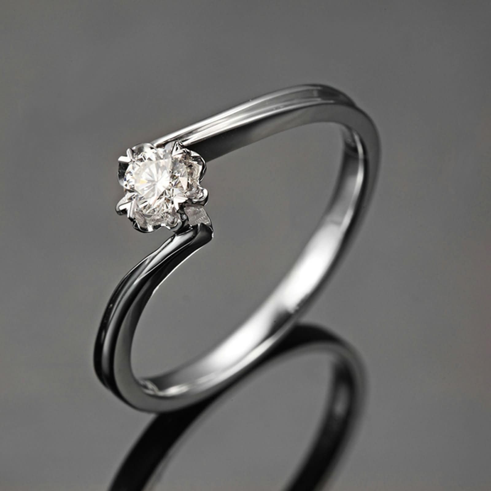 Anelli Fidanzamento Oro Bianco 9 Kt / 14 Kt / 18 Kt Donna, Solitario Rotondo con Diamante da 0,13ct, Anello Fidanzamento di Argento Donna