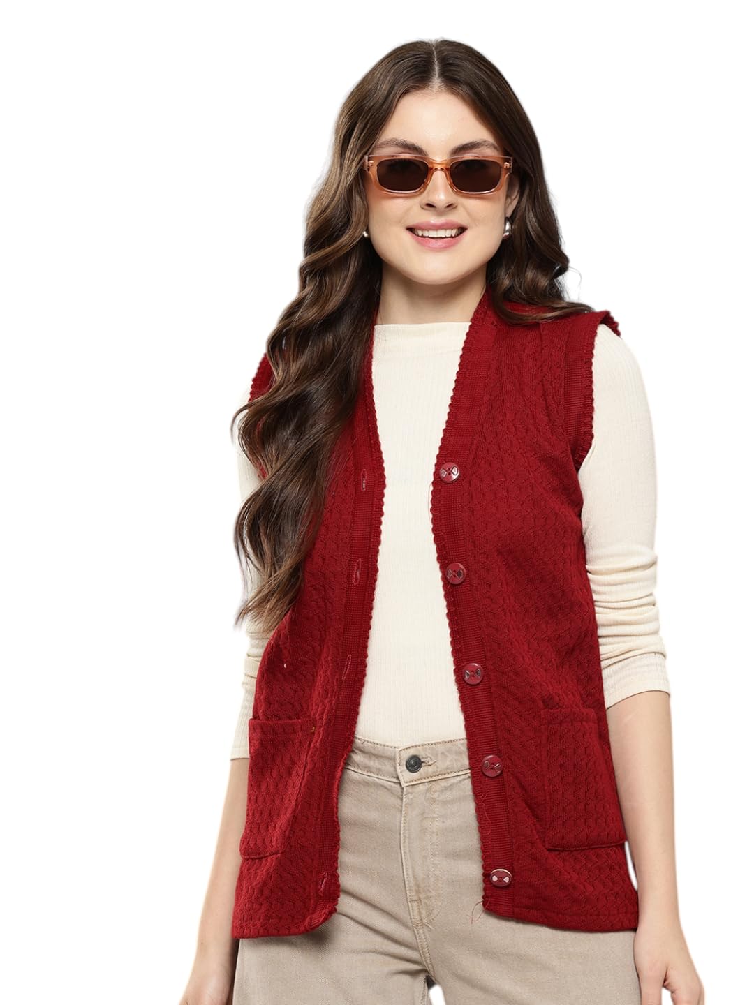 Womens Winter Wear Mustard Colour Solid Woolen Cardigan-image-19