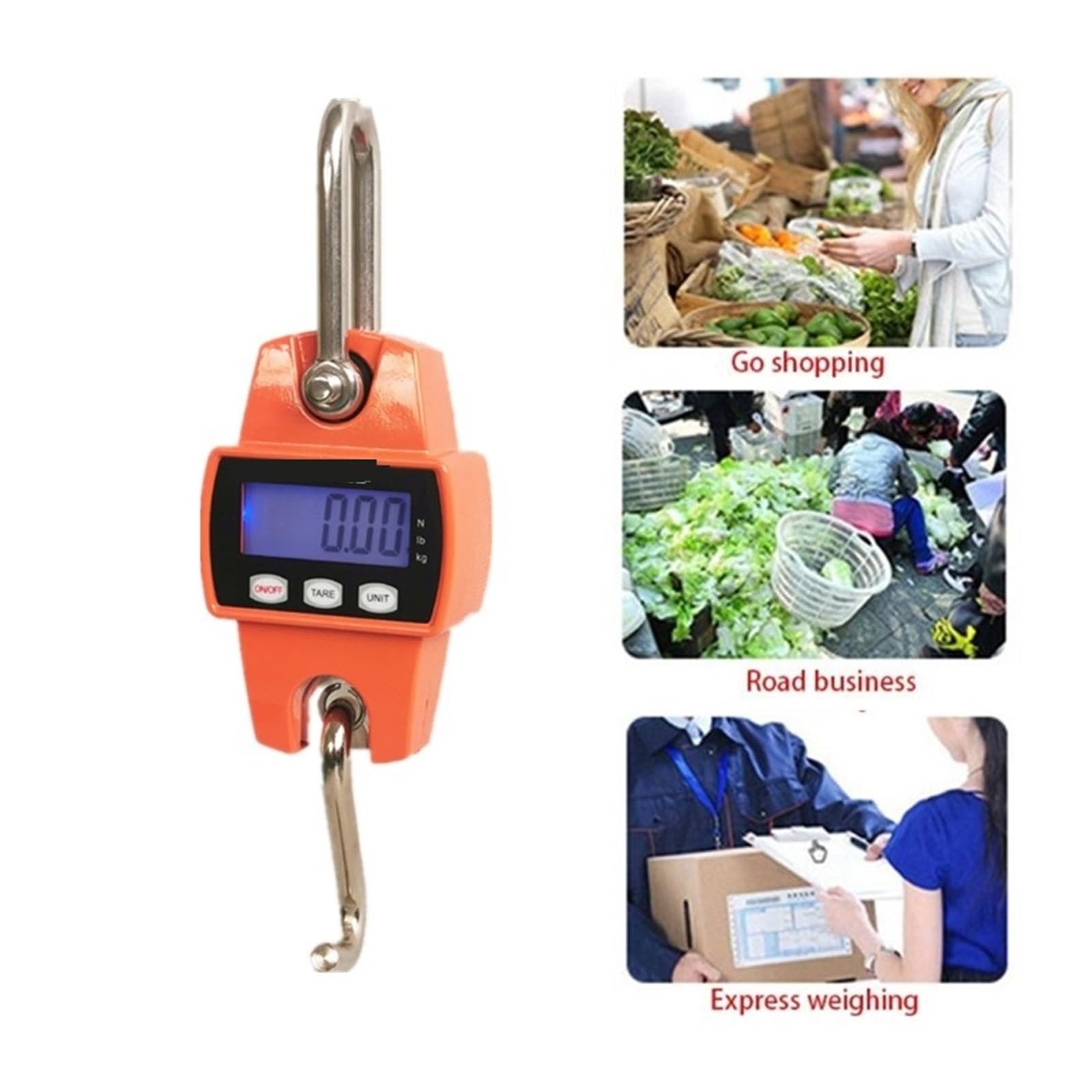 300kg waga dźwigowa Heavy Duty elektroniczna waga wisząca ze stali nierdzewnej cyfrowa waga pętlowa LCD wagi przemysłowe(200kg orange)
