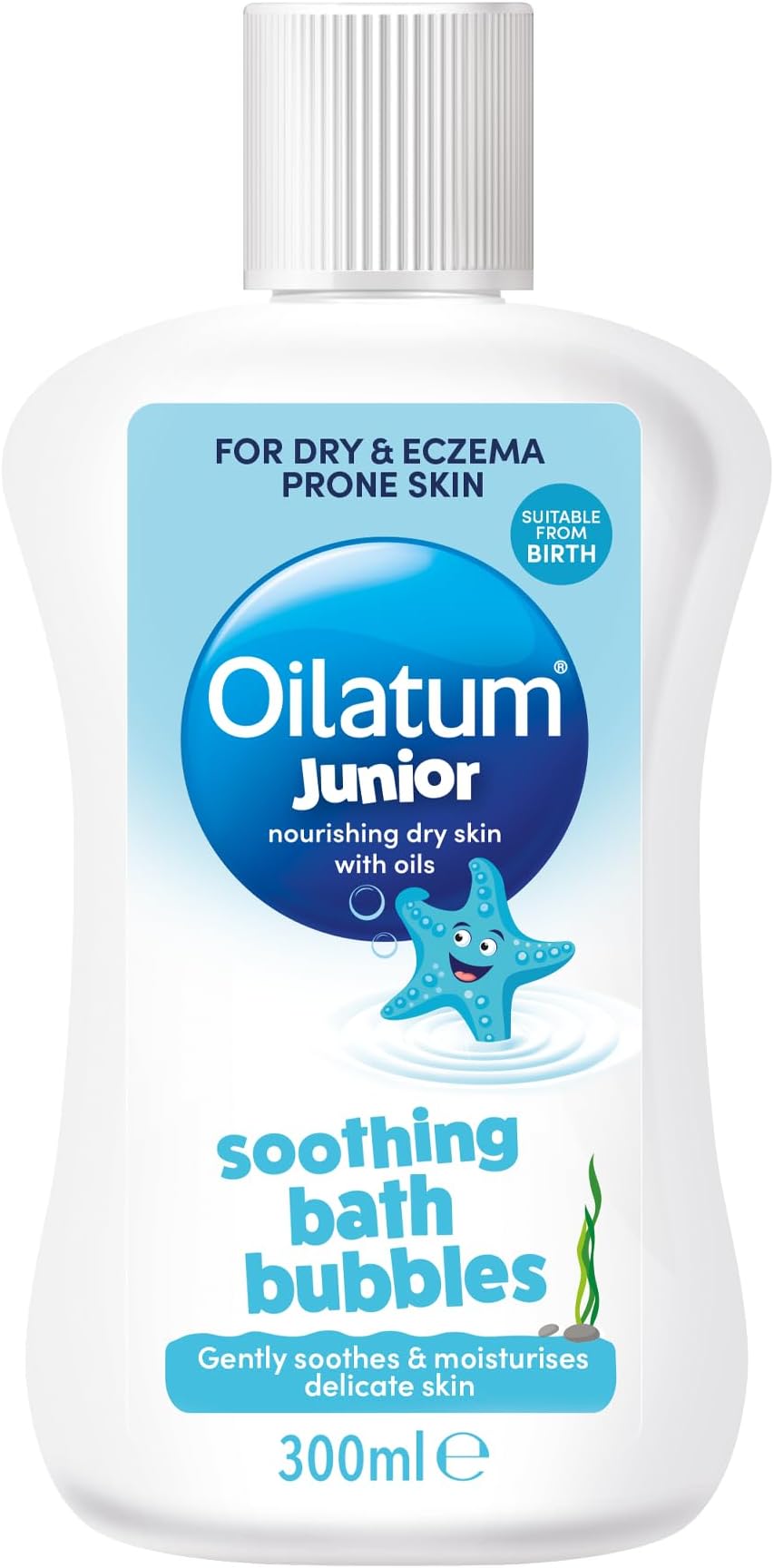 Junior Soothing Bath Bubbles, For Dry, Sensitive & Eczema-Prone Skin, Gentle Cleanser Soothes & Moisturise Delicate Skin, Everyday use for Babies & Children, Fragrance Free, 1 x 300ml
