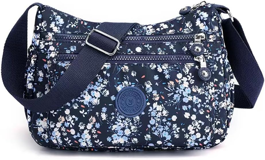 Nawoshow Nylon Floral Multi-Pocket Crossbody Purse Bags for Women Travel Shoulder Bag