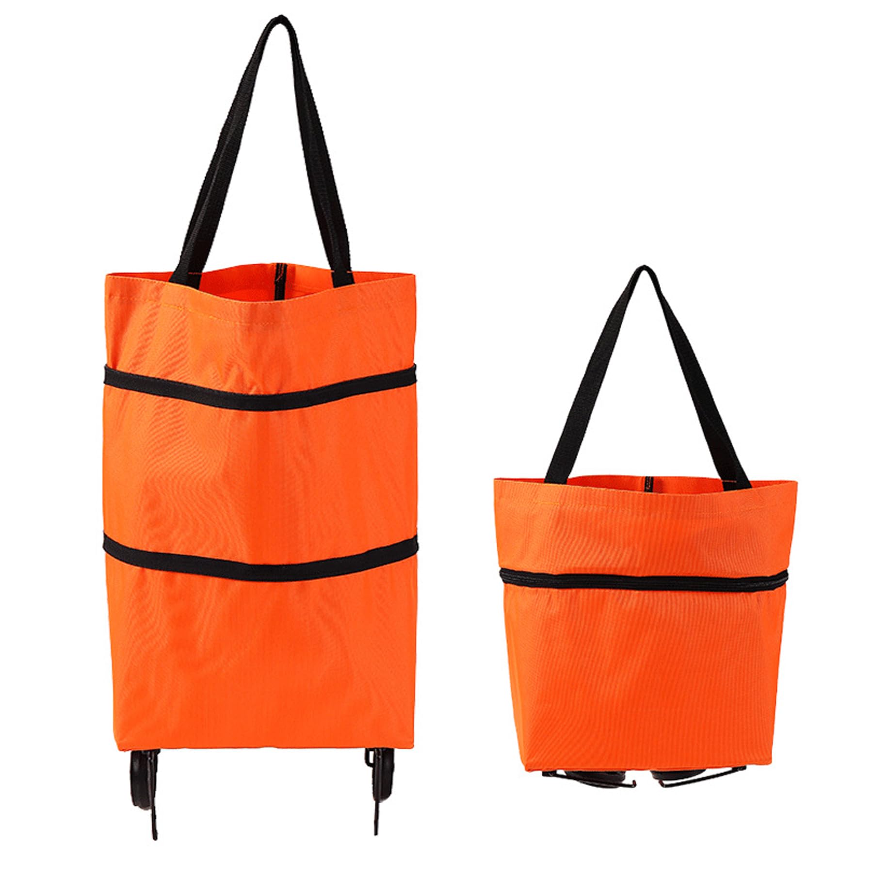 Folding Shopping Bag with Wheels, Waterproof Grocery Carts, Reusable Portable Trolley Bags （Orange）
