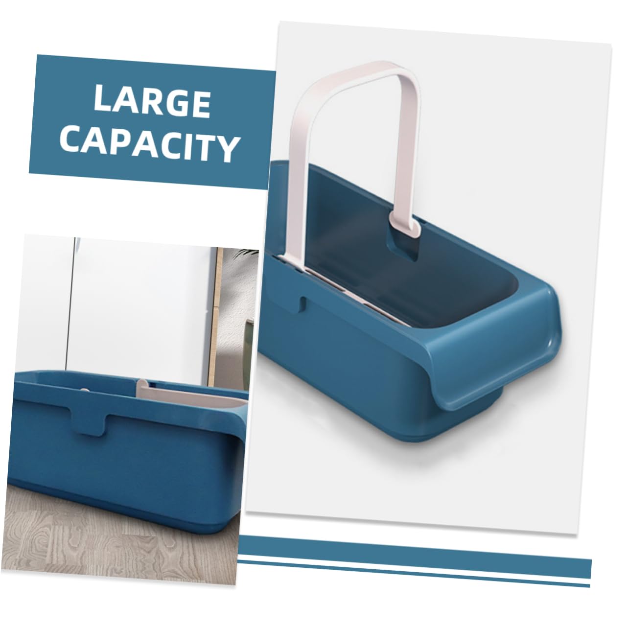 Cubo de Fregona Rectangular de Plástico Azul, Gran Capacidad y Asa