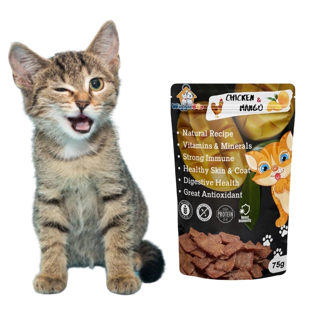 WiggleBoo Chicken & Mango Cat Treat | Protein Rich | Fiber Rich | Crunchy Healthy Snacks | 100% Natural (75 Grm) (B0C628GYXJ) Amazon Price History, Amazon Price Tracker
