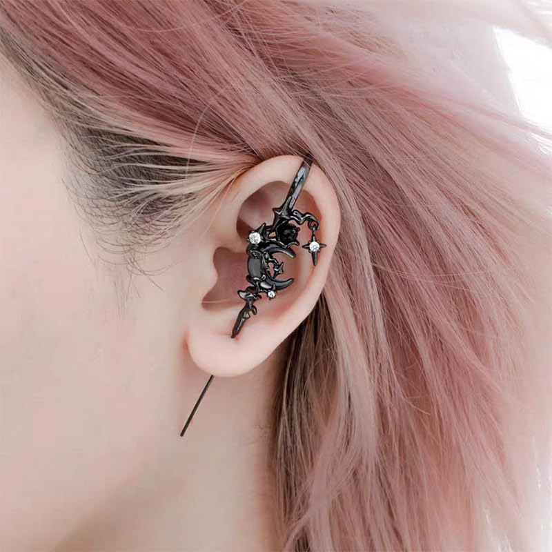 Myth of The Moon Ear Hook Earrings Creative Star Moon Earrings for Women Moon Ear Hook Needle Piercing Earring Gothic Moon Climber Crawler Earrings Punk Halloween Moon Jewelry3