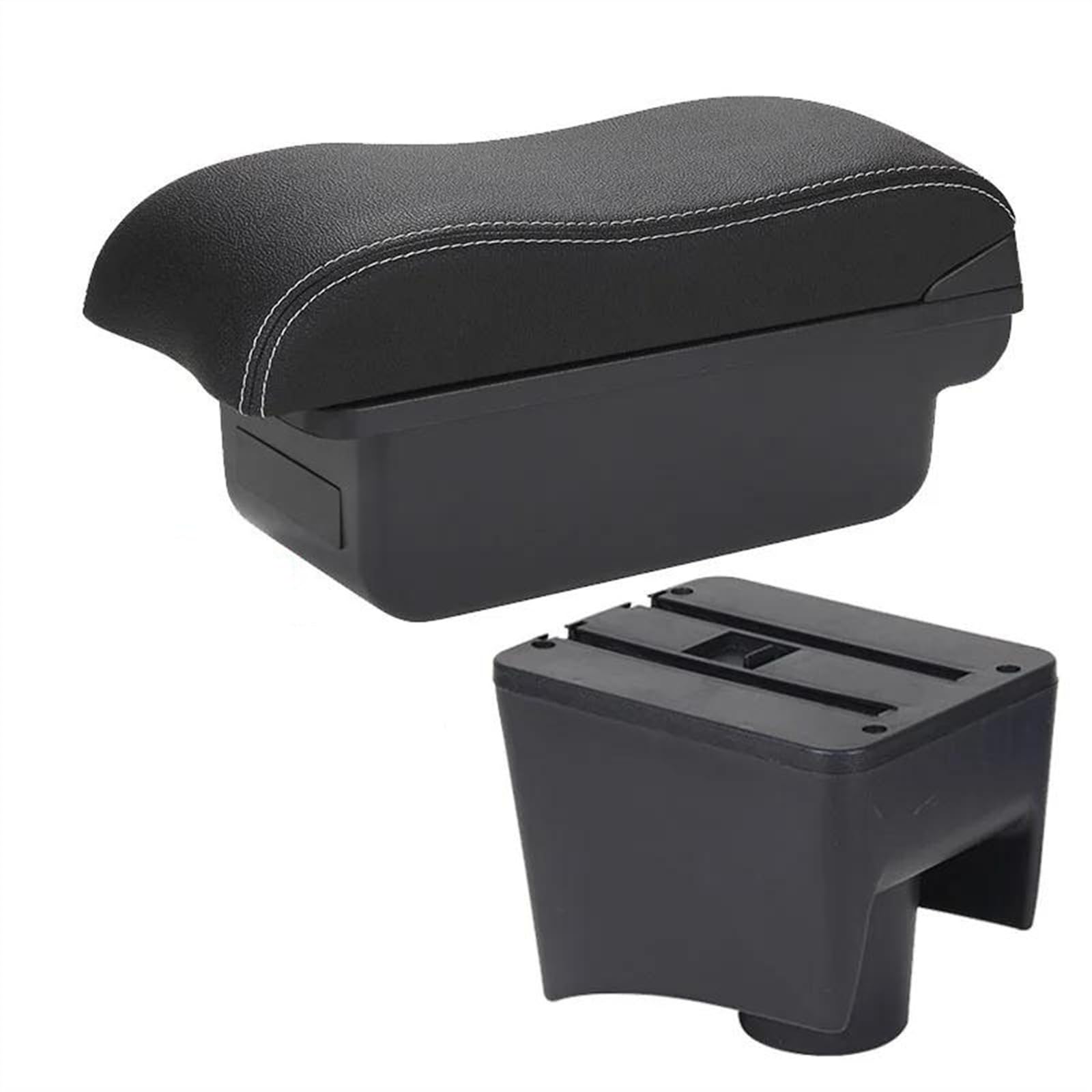 NOHEEU Car Armrest Box 2012-2018 Storage Curved Surface Leather For POLO Mk5 6R For Vento(C3 Black white NOUSB)