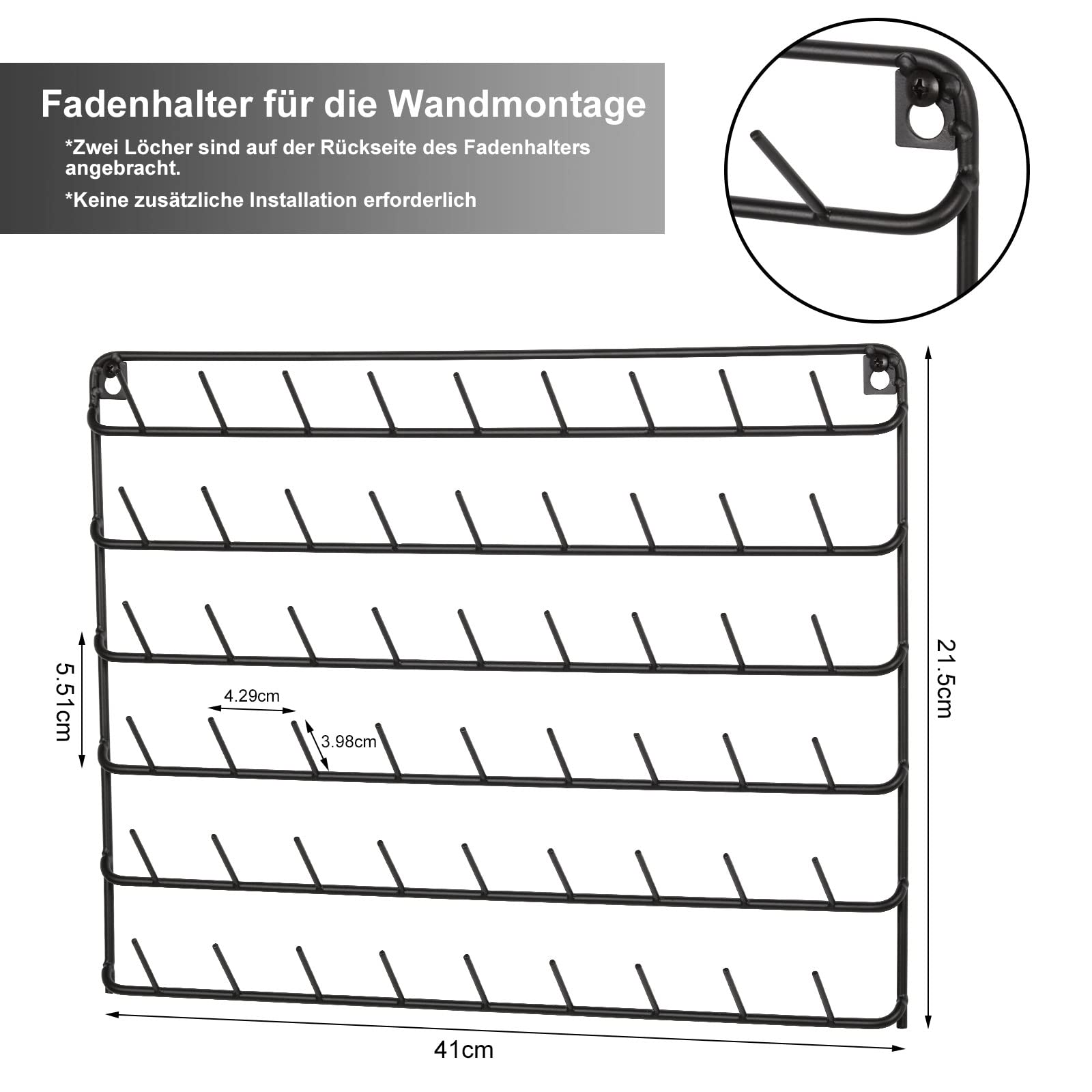 Rastrelliera Per Filo Da Cucito - Organizer Da Parete Con 54 Bobine, In Metallo Nero, Per Ricamo E Trapuntatura