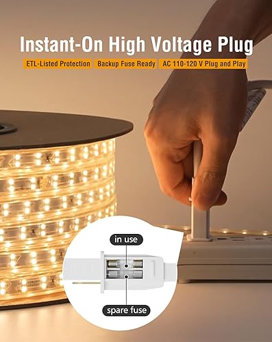 Miniatura 6 de Shine Decor Plus - Tira de luces LED AC 120V, cuerda brillante de doble fila conectable, ETL IP65 impermeable y resistente a la intemperie para