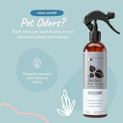 Miniatura 2 de kin+kind Spray para perros (12 onzas líquidas), fórmula desodorizante de pachulí con aroma de colonia para perros de larga duración con aloe vera,