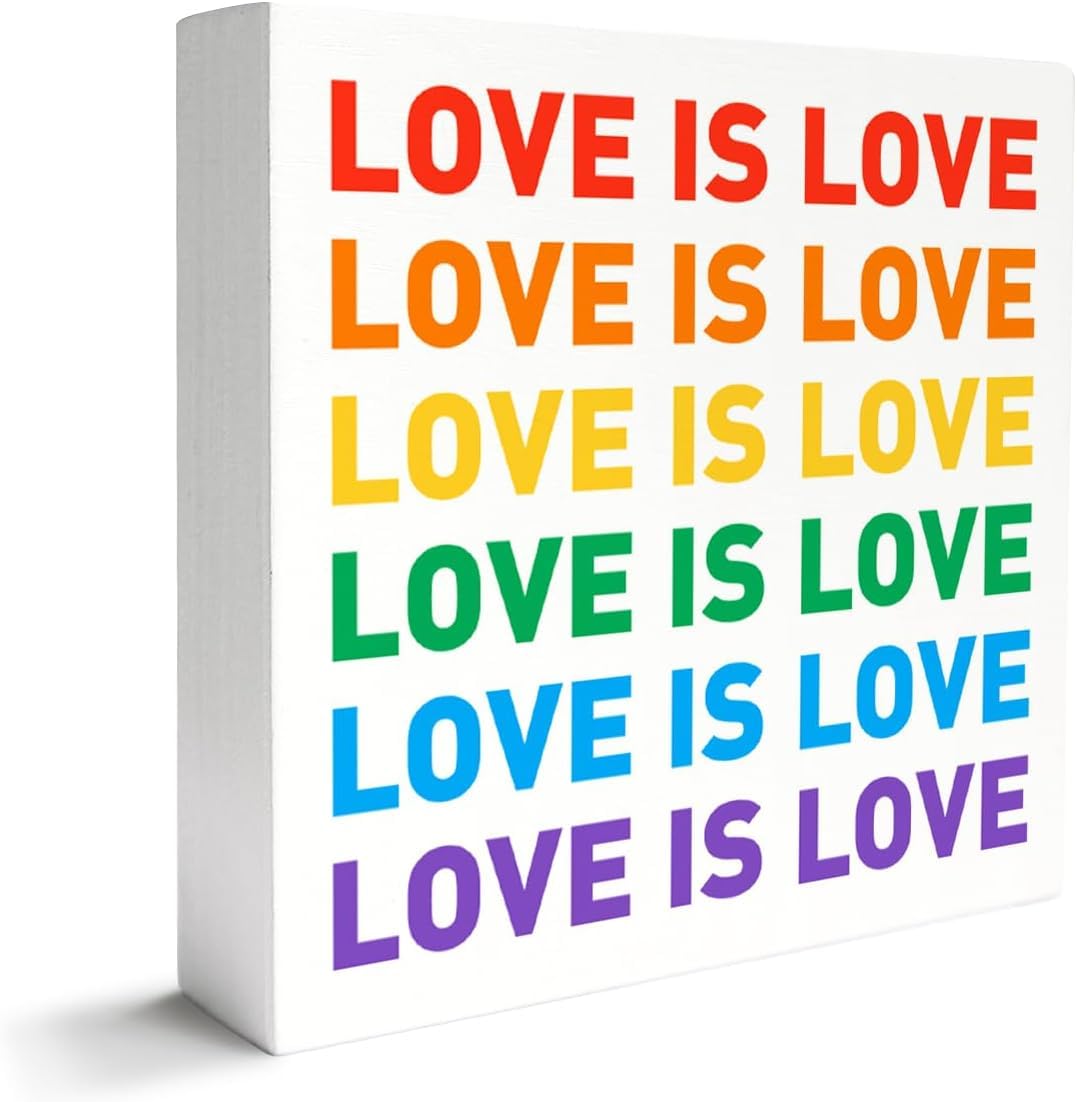 Love Is Love Wooden Box Sign 7x7 Inch Rainbow Pride Decor