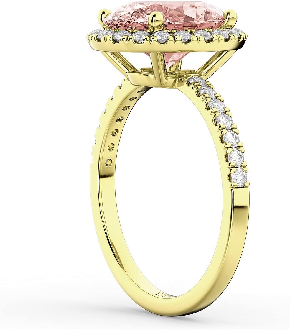 14k Gold (3.51ct) Oval Cut Halo Morganite and Diamond Accented Engagement Ring