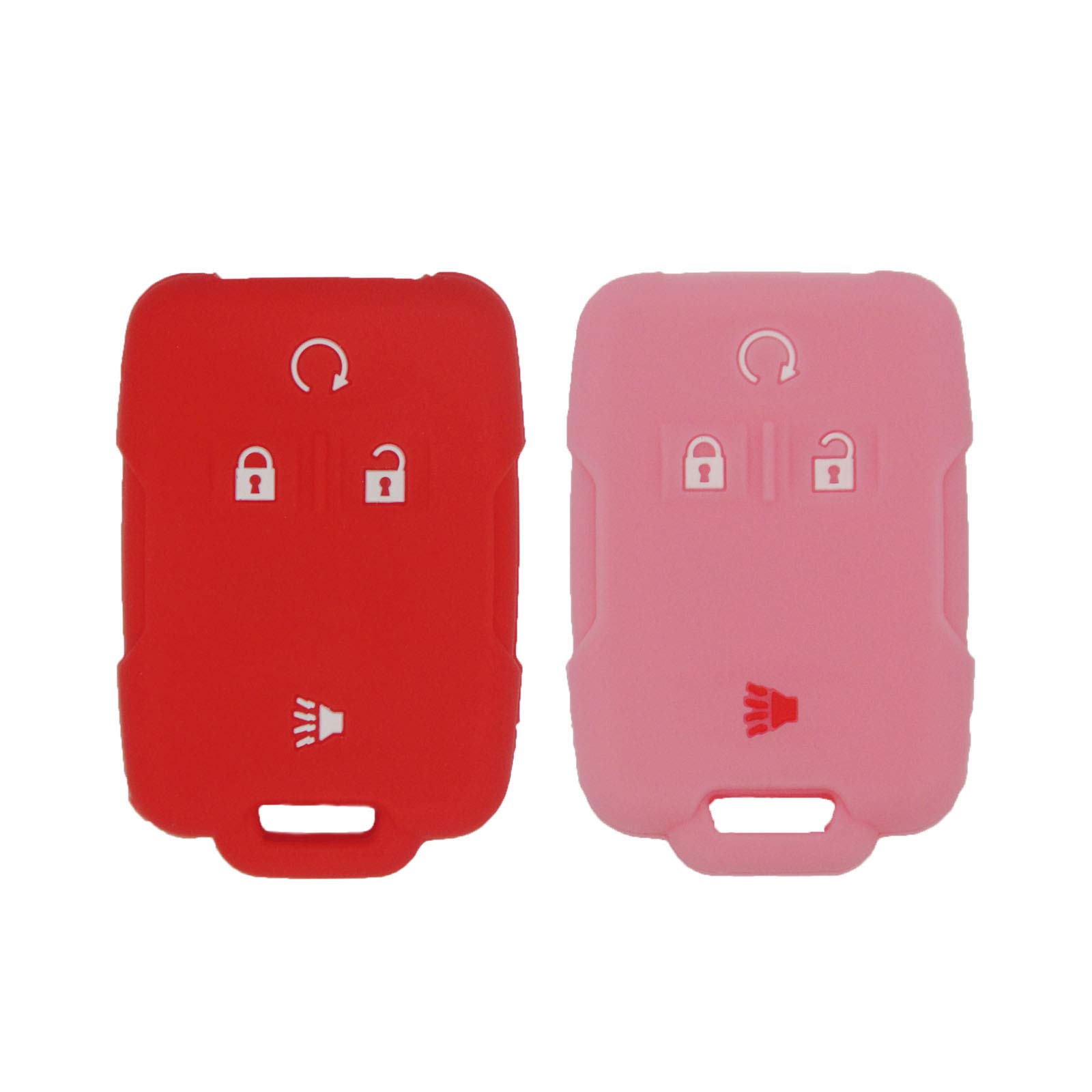 LemSa2Pcs 4 Buttons Smart Key Rubber Fob Cover Case Remote Keyless Holder Compatible with Chevrolet Silverado Colorado 2017 2018 M3N32337100 13577770 13577771 GMC Sierra Yukon Cadillac,Red Pink