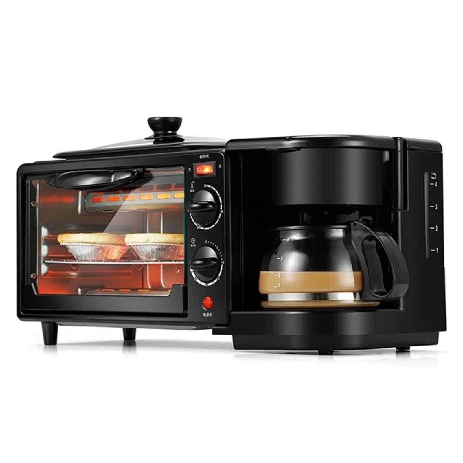 Gralara Máquina de Desayuno 3 en 1 Tostadoras Horno Horno con Temporizador Incluye Cafetera Estaciones de Desayuno Eléctricas Huevo