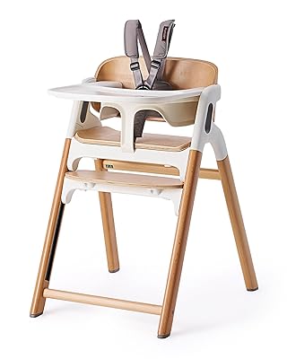 Momcozy DinerPal Wooden High Chair for Babies, Toddlers & Adults Up to 308 Lbs, Convertible Baby Highchair with Food-Grade Tray, Dishwasher-Safe, Adjustable & Ergonomic, Natural Wood