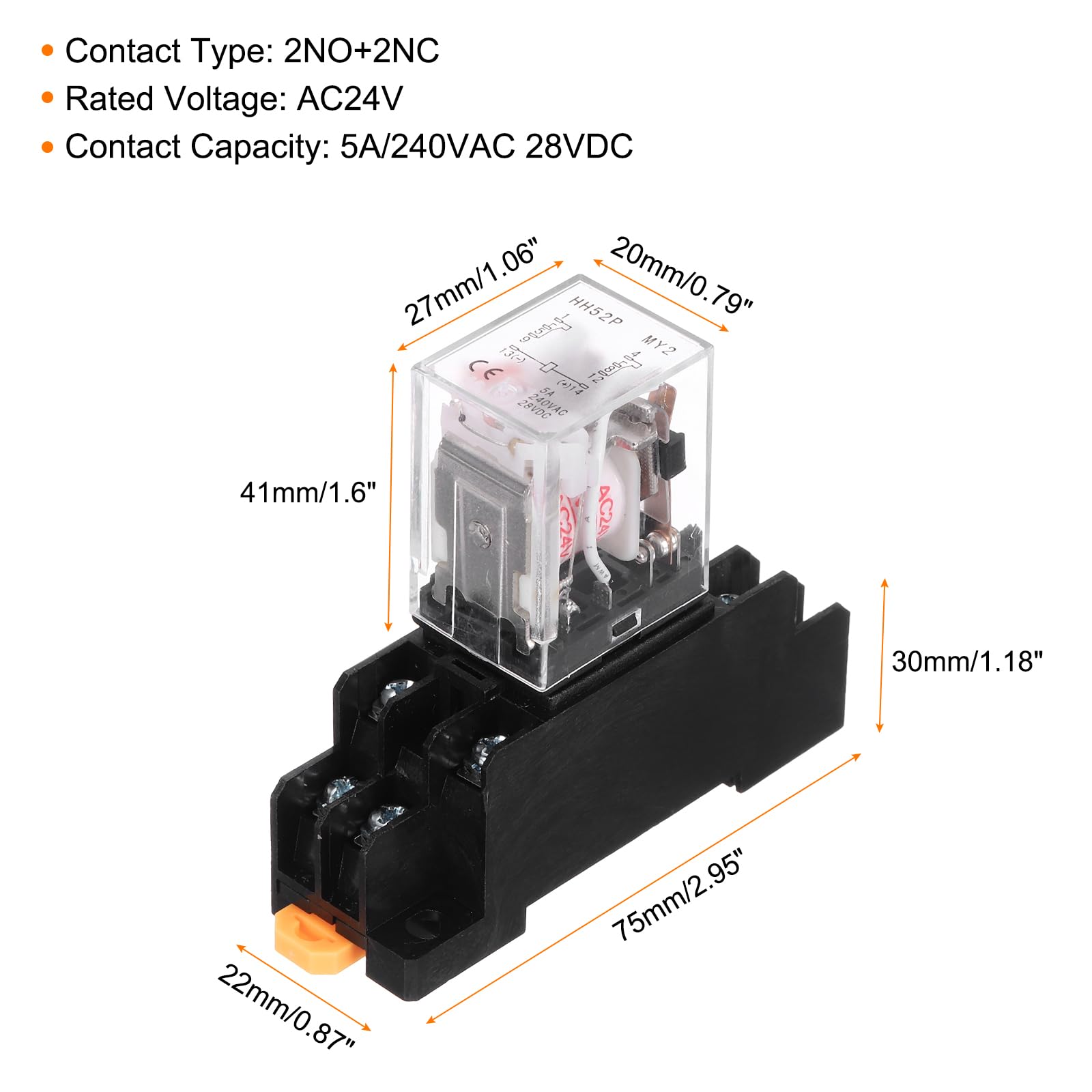 sourcing map 6 relè di potenza elettromagnetica AC 24 V, relè bobina di alimentazione a 8 pin 5 A, con indicatore LED e base a presa, DPDT 2NO 2NC – MY2NJ per industriali, elettrodomestici e sistemi