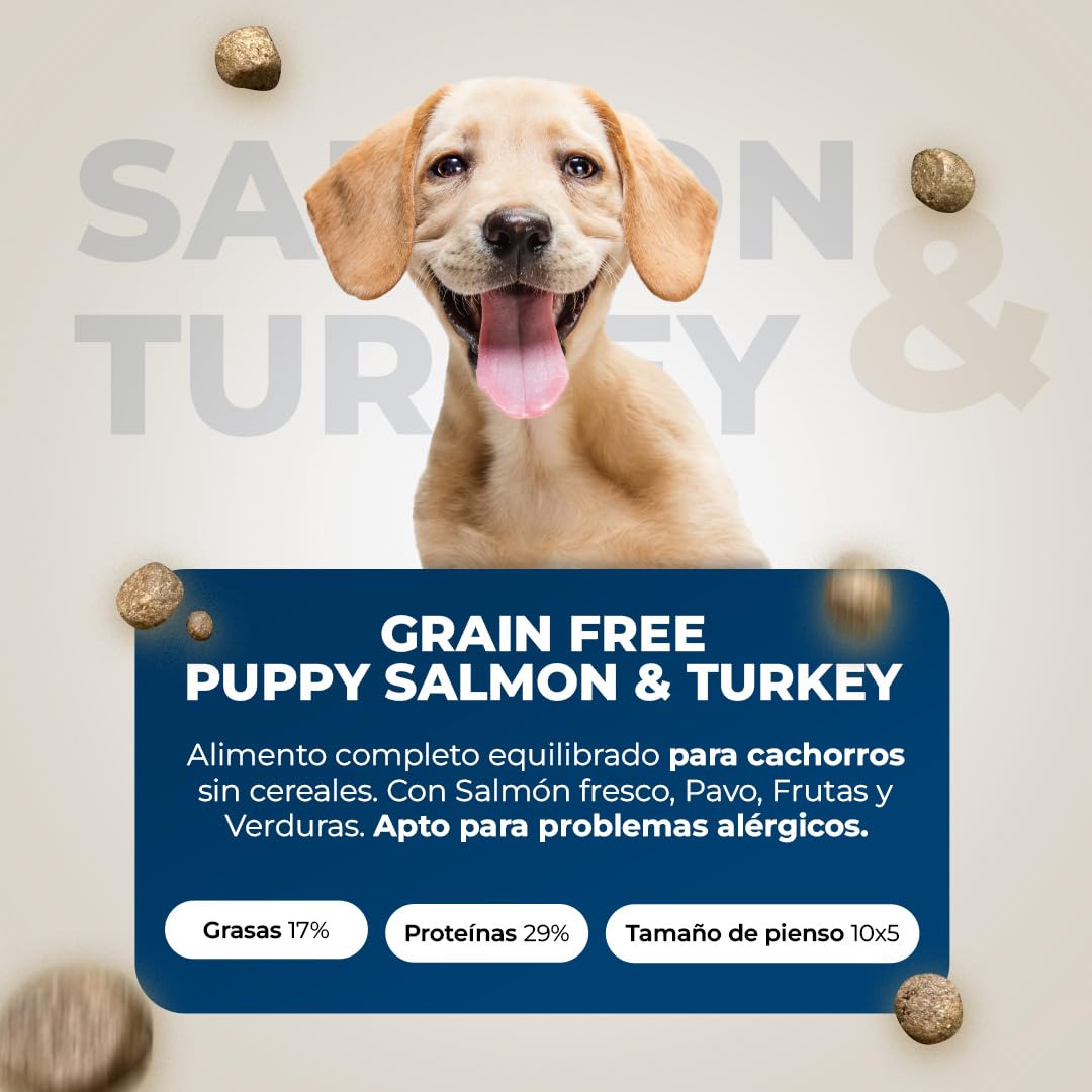 Pienso Grain Free para Cachorros - Salmón y Pavo Fresco - Comida Hipoalergénica para Cachorros - 12kg Lobo Azul Puppy Salmon & Turkey