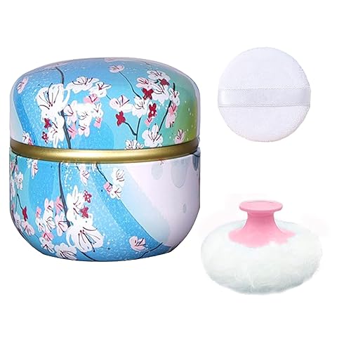 Qopoto Soplo de polvo corporal y recipiente para polvo de polvo, soplo de polvo para mujeres bebé y estuche para polvo para baño y viajes (flor de
