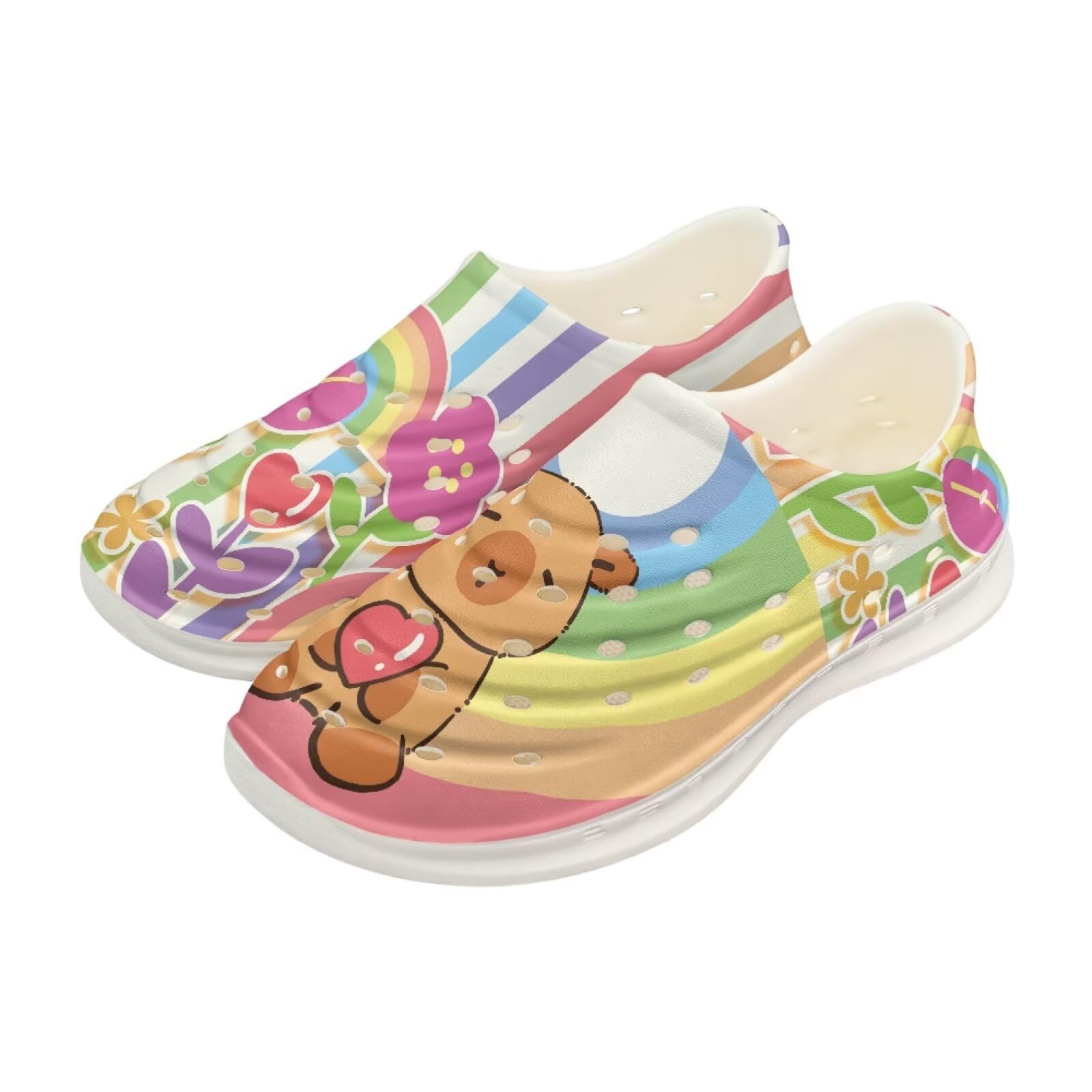 Pointodoor Capybara Rainbow Water Shoes for Kids Quick Dry Swim Beach Sneakers Non Slip Boys Girls Clogs Garden Shoes with Capybara Print