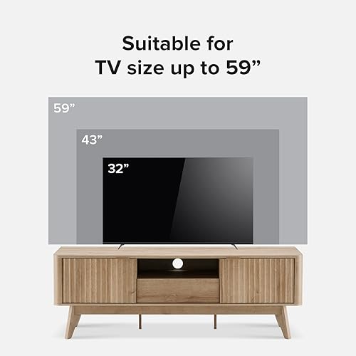Miniatura 3 de mopio Brooklyn Mid-Century Modern TV Stand, for TVs up to 50” / 59" Waveform Panel, Sleek Curved Profile with Adjustable Shelf and Sturdy Box Frame