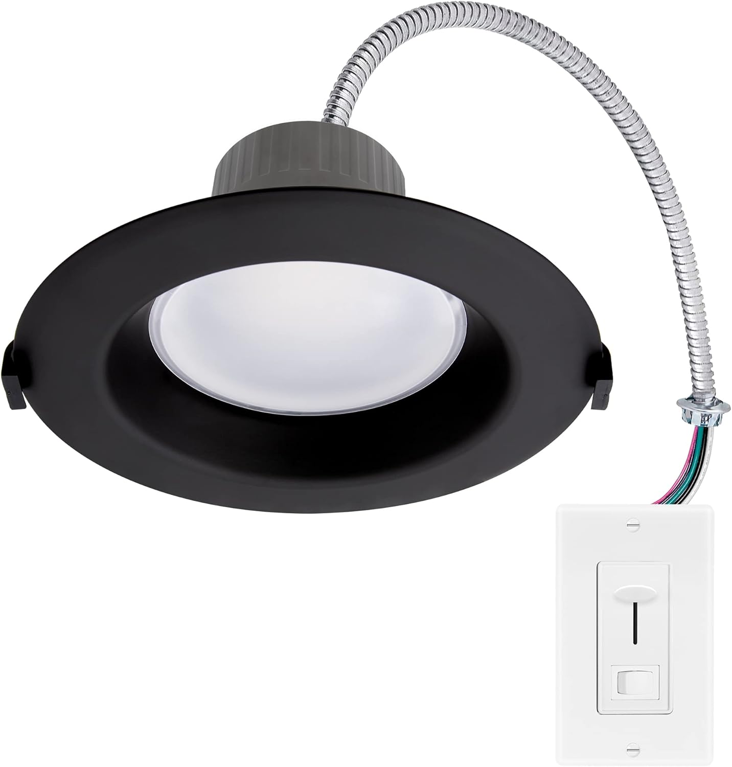 Maxxima 6" Recessed Commercial LED Downlight, Selectable Color Temperature/Wattage, Black Trim, Up to 1600 Lumens, Low Voltage 0-10V Slide Dimmer Switch
