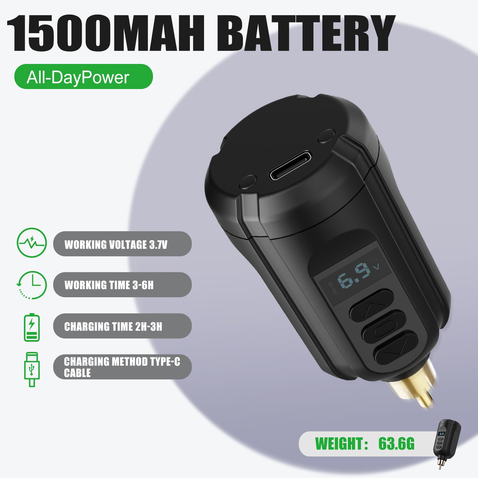 RHEIN Tattoo Maschine Set mit 1500mAh Akku und 10PCS Tattoo Cartridges Nadeln 7 Colours Tattoo-Farbe Komplettes Tattoo Zubehör RN-TK2005EU-1