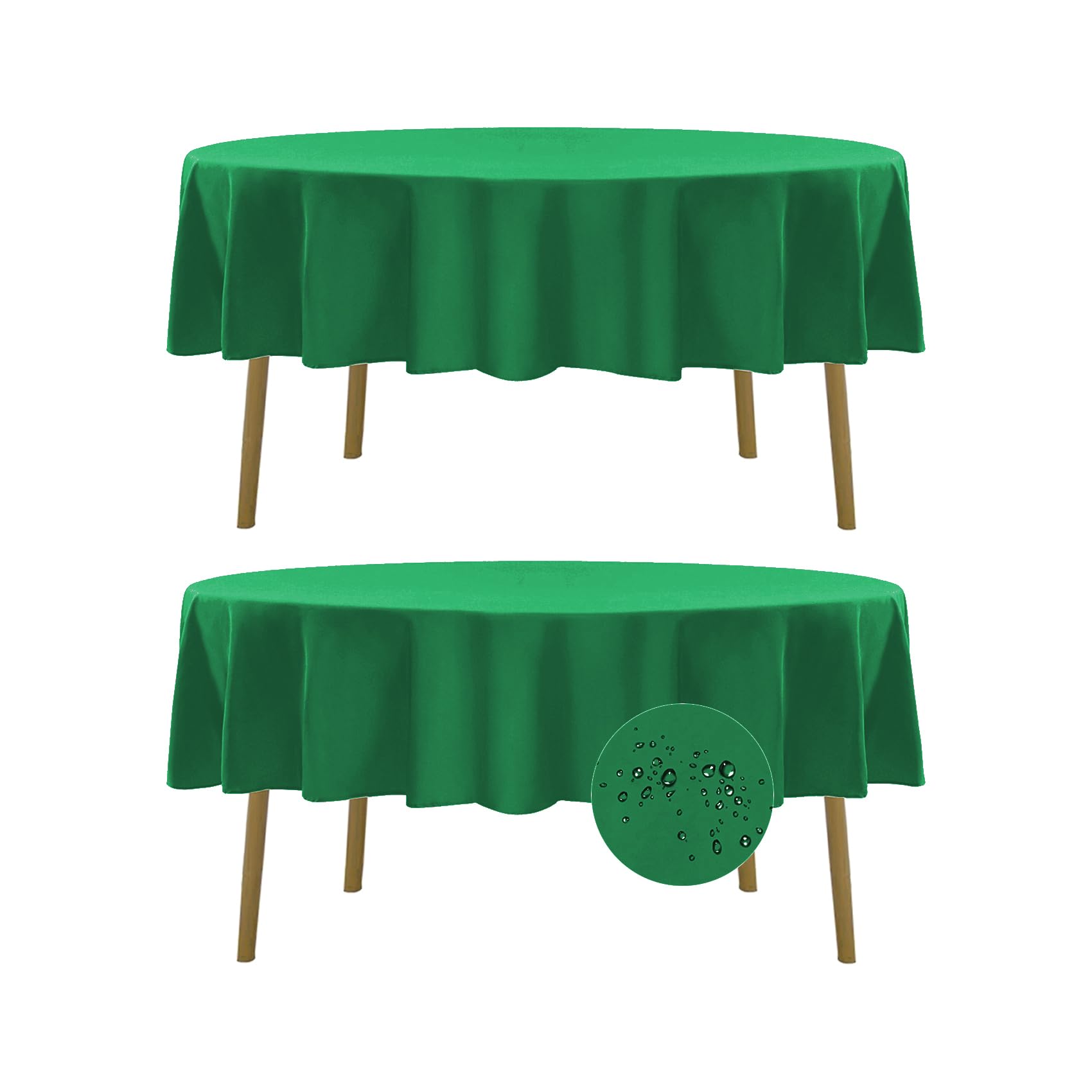 2 Pack Waterproof Round Tablecloth, 90 Inch, Stain Resistant and Wrinkle Polyester Table Cloth, Fabric Table Cover for Kitchen Dining, Wedding, Party, Holiday Dinner-Emerald
