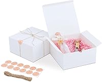 YUEFANBOX 12 Pack 8x8x4 White Gift Boxes with Lids, 80ft Twine, Stickers - Bridesmaid Proposal, Wedding, Party Favors