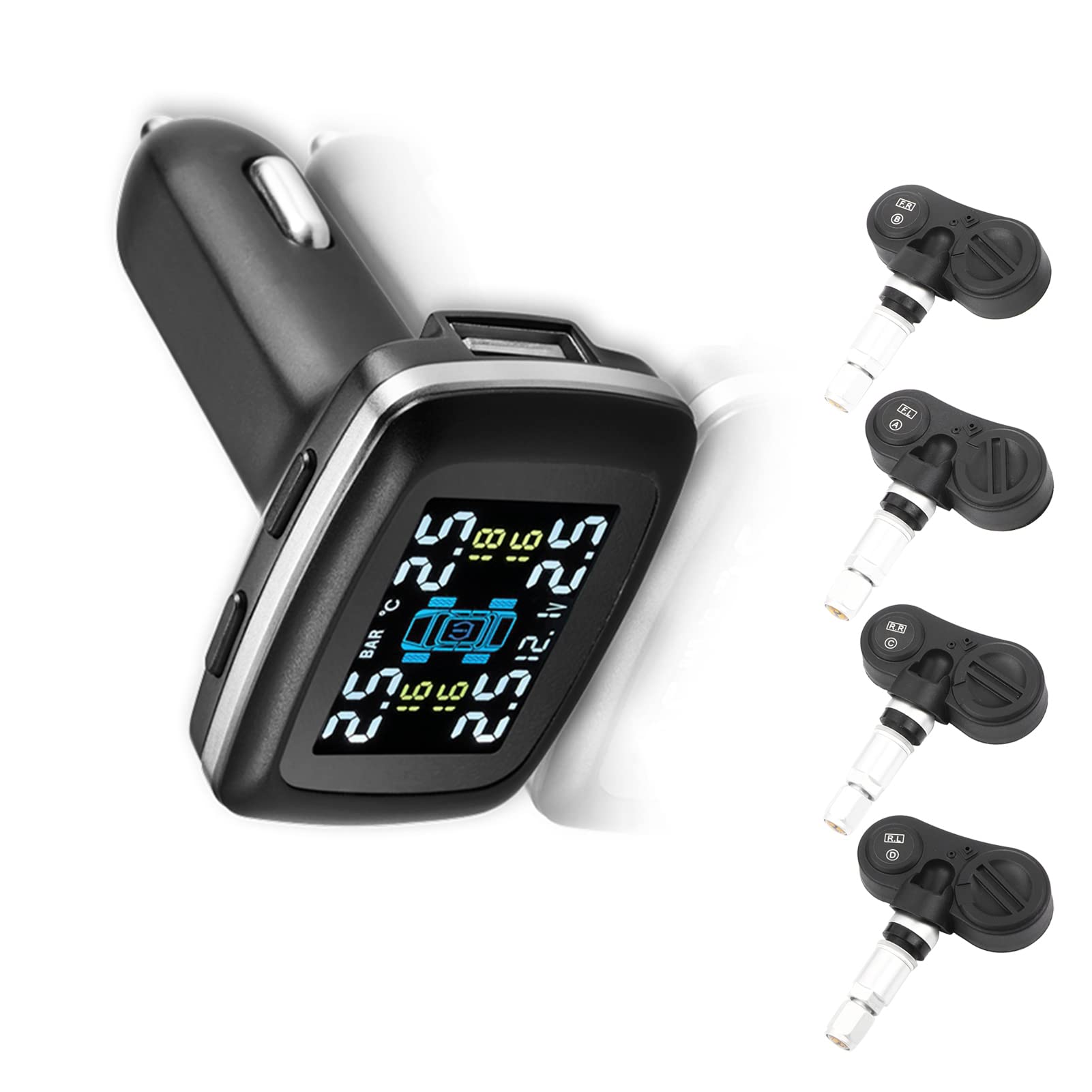 internal tpms cigarette Smart Tire Pressure Monitoring System Lighter Type Wireless Digital LCD Display Auto Alarm Systems TPMS (Color : Sensor) : Automotive Cigarette Lighter Tire Pressure Monitoring