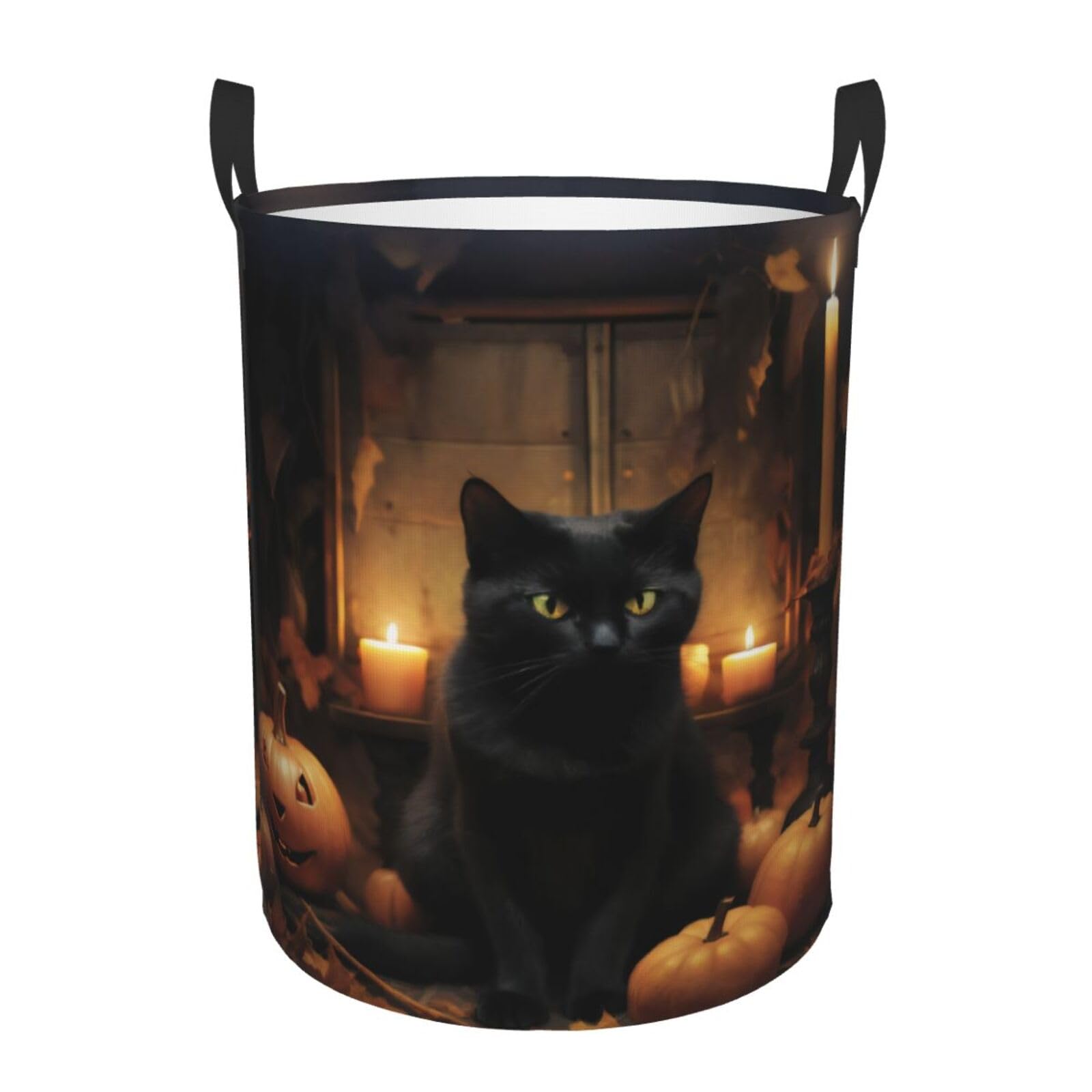 Bryptxztxt 3D Black Cat Laundry Baskets Round Dirty Clothes Hamper Laundry Hampers With Handle,Waterproof,Lightweight,Foldable,60L,For Bedroom,Bathroom,Nursery,And Toy Organization