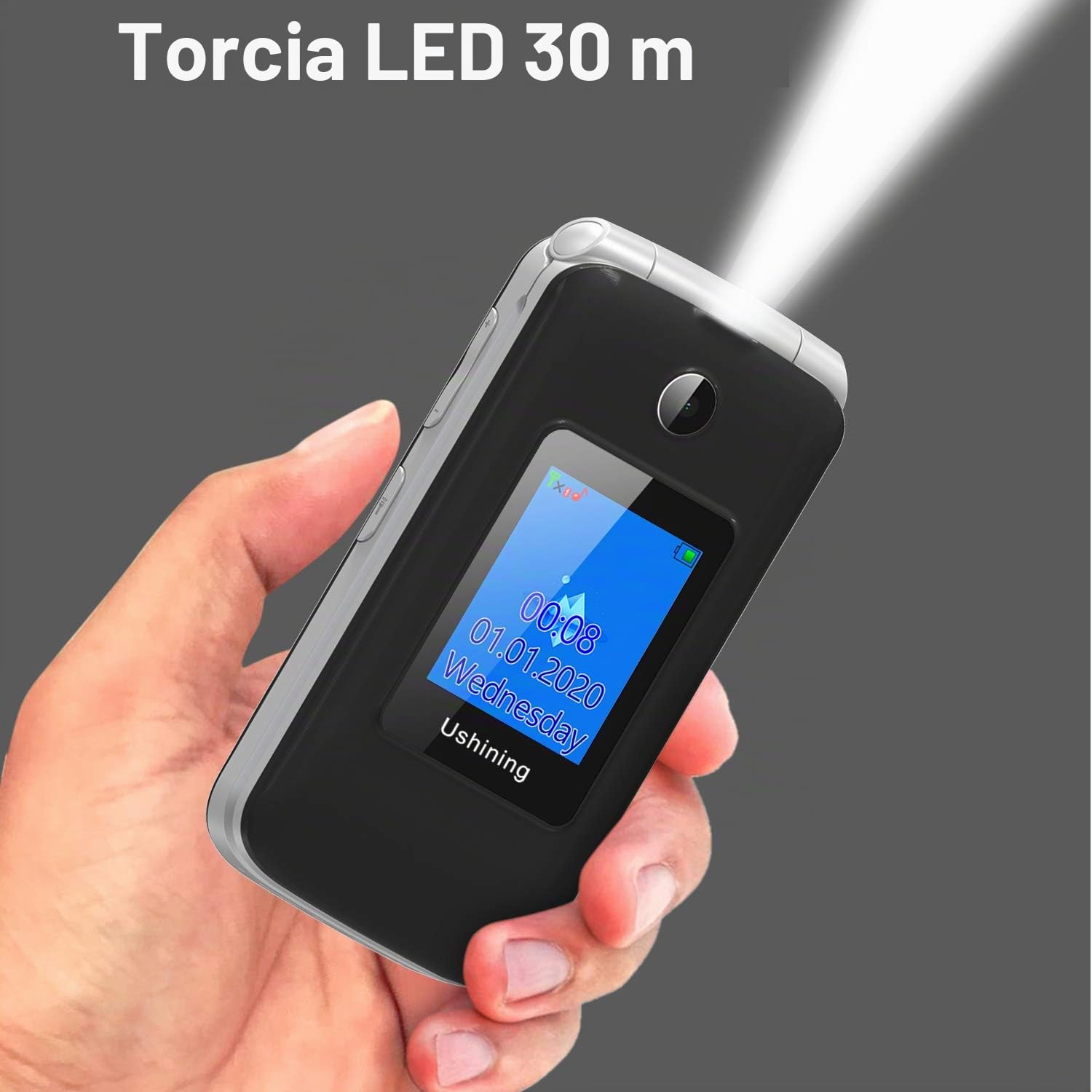 Cellulare per Anziani con Tasti Grandi, Ukuu 3G Telefono per Anziani 2,8" + 1,77" Schermo Dual SIM Cellulare Anziani a Conchiglia Volume Alto,Facile da usare con Base di Ricarica - Nero