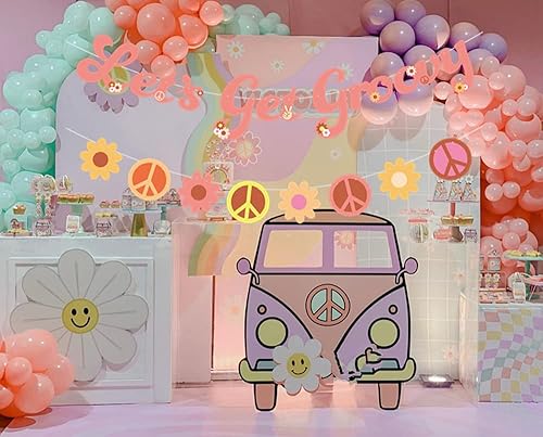 Miniatura 3 de Groovy - Pancarta de fiesta retro hippie bohemio para niña, Let's Get Groovy, pancarta de fiesta con margaritas, flores, hippie, decoración de