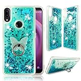 Alcatel 3V 2019 Clear Case, ZASE Liquid Glitter Sparkle Bling Phone Case for Alcatel 3V 6.7 inch (Metro,Tmobile) Cute Protective Cover Waterfall Floating Quicksand w/Phone Ring Holder (Teal Blue)