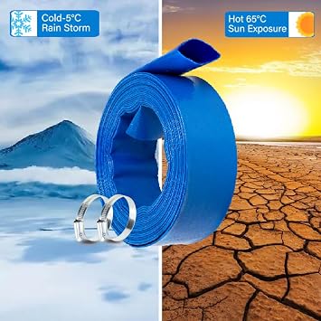 2 x50 FT, Pool Backwash Hose, Heavy-Duty PVC Hose, Lay Flat Discharge Hose, Weatherproof Burst Resistant for Water Transfer, Sump Pump, Pool Filter, Pool Drain,with 2 Clamps