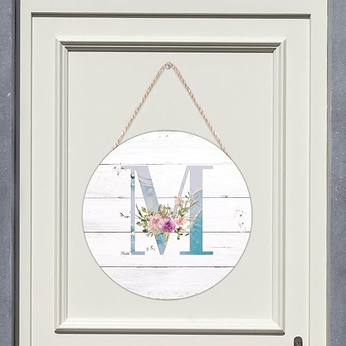 Vista 32 de Welcome Sign Front Decor Initial Letter B Round Wood Sign Monogram Purple Floral Wooden Plaque Blossom Floral 10in Country Wood Hanging Signs for