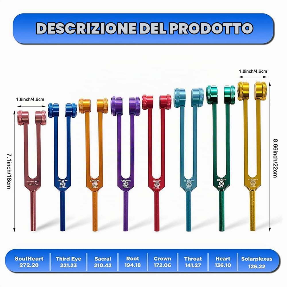NEWFUN Diapason,Diapason Neurologico,Set di 8 pezzi con base + 1 martelli in silicone e panno per la pulizia, ideale per la terapia, per la terapia dei chakra, la terapia del suono, l'antistress
