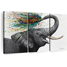 ElephantStock Elephant Elation Wall Art - Horizontal Canvas - 3-Piece Living Room Wall Decor - Animal Painting Canvas Print - Gray and Gold Decor for Wall by Ashvin Harrison - 65" X 42"