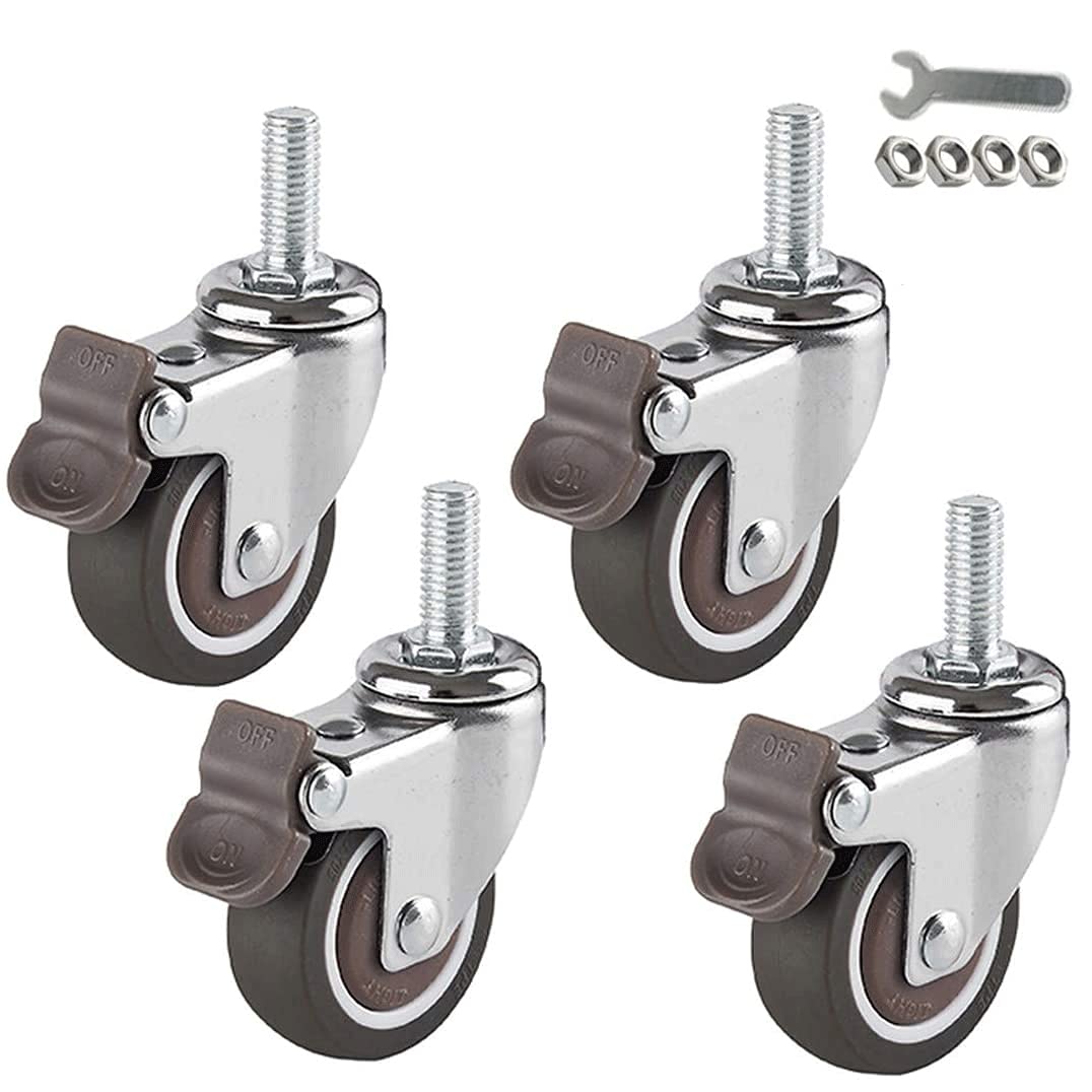 Roulettes pour meubles à rotation à 360 de 38mm tige M8 lot de 4 avec frein