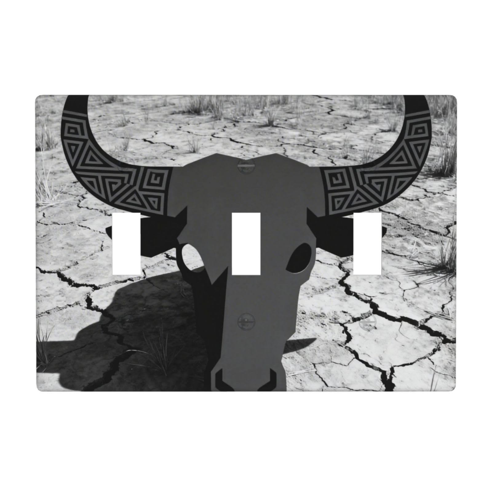 Bison Skull Horn 3 Gang Switch Plate Cover-Unbreakable Polycarbonate Wall Plate, Heat Resistant Toggle Switch Decor for Home