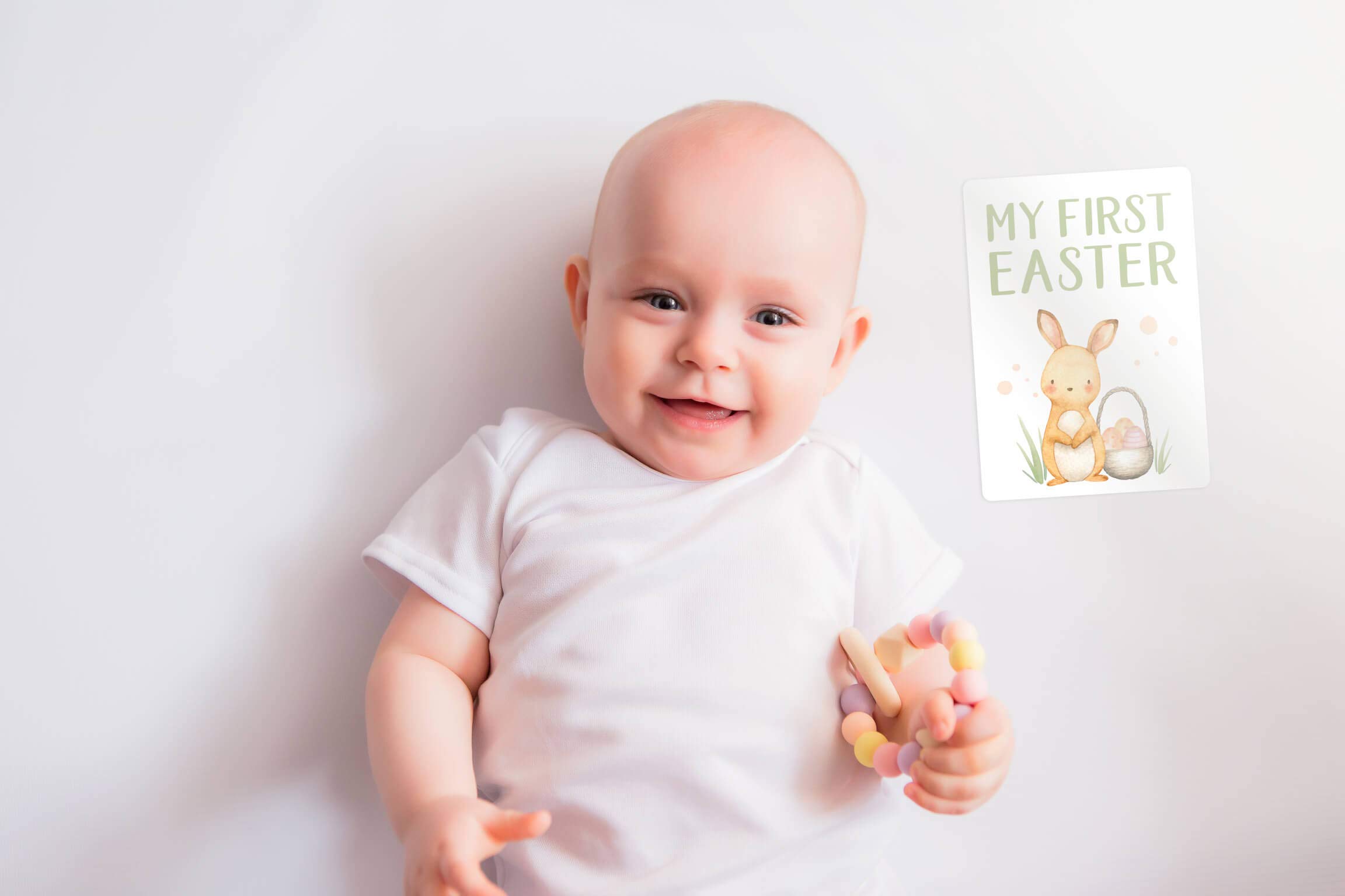 OLGS Set van 45 baby milestone kaarten Lino voor jongens en meisjes met milestone kaarten geschenkdoos, mooi cadeau-idee voor verjaardag, christening of babyshower, dieren, wit, Engels