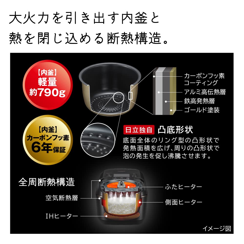 日立 炊飯器 5.5合 圧力&スチームIH ふっくら御膳 RZ-V100FM K