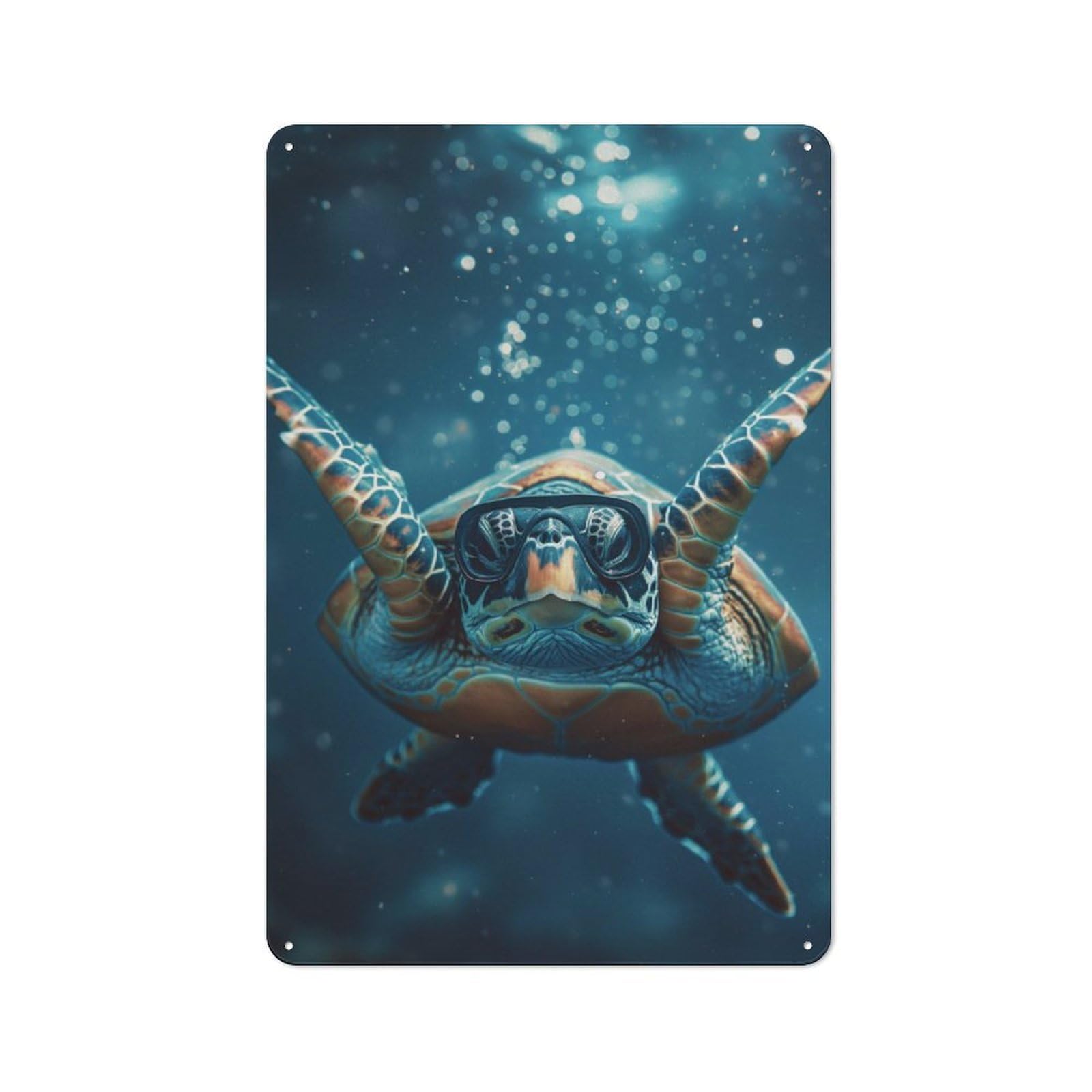 Junmoney Turtle Diving Blue Ocean Rustic Metal Plaque 30X20cm For Studio Or Craft Room, Housewarming Present For People Styling Studio And Craft Room