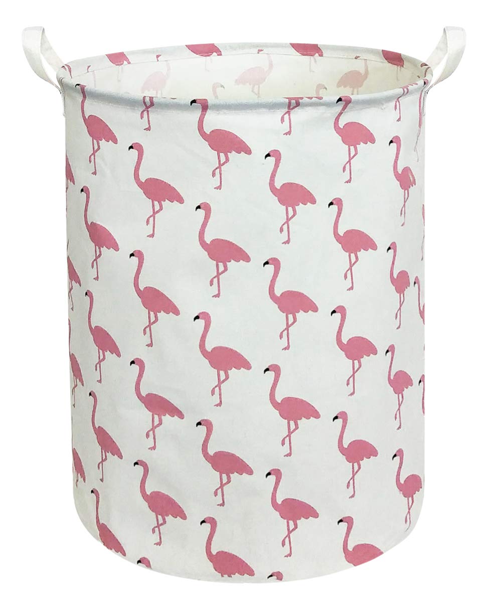 CLOCOR Large Pink Flamingo Laundry Hamper, Baby Girl Laundry Basket,Kids Toy Storage Bins,Nursery Decor,Bedroom,Bathroom,Gift Basket (White Flamingo)