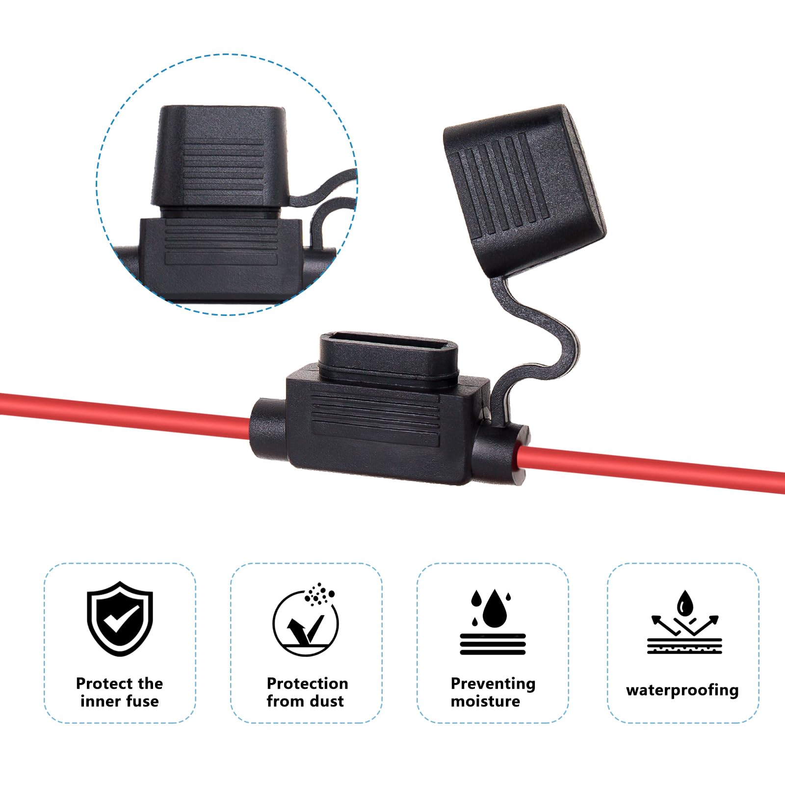 5er-Set 18 AWG Sicherungshalter Für ATC/ATO Mit 5A & 10A Sicherungen – Wasserdicht, Für Auto & Boot 5er-Set 18 AWG Sicherungshalter Für ATC/ATO Mit 5A & 10A Sicherungen – Wasserdicht, Für Auto & Boot