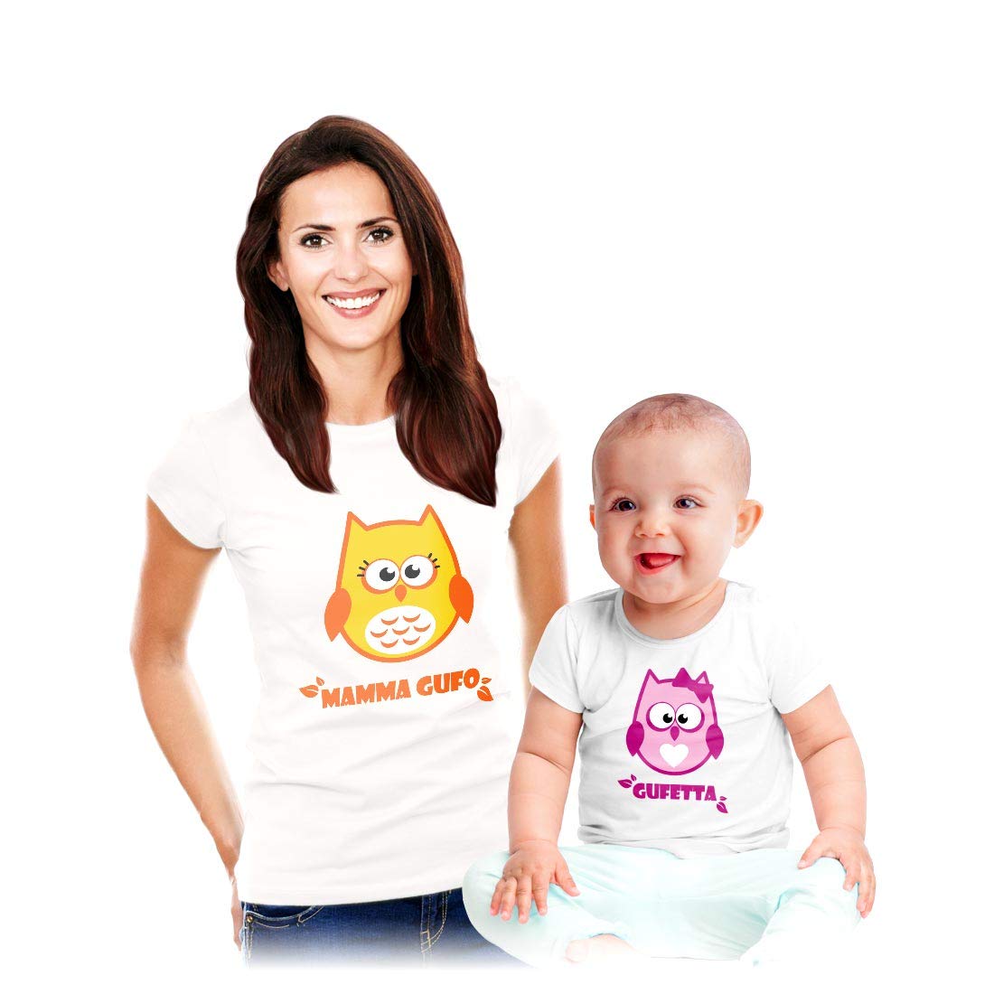 Shirtgeil Set Mamma Gufo e Gufetta - Idea Regalo Coppia Magliette Mamma e Figlia neonata