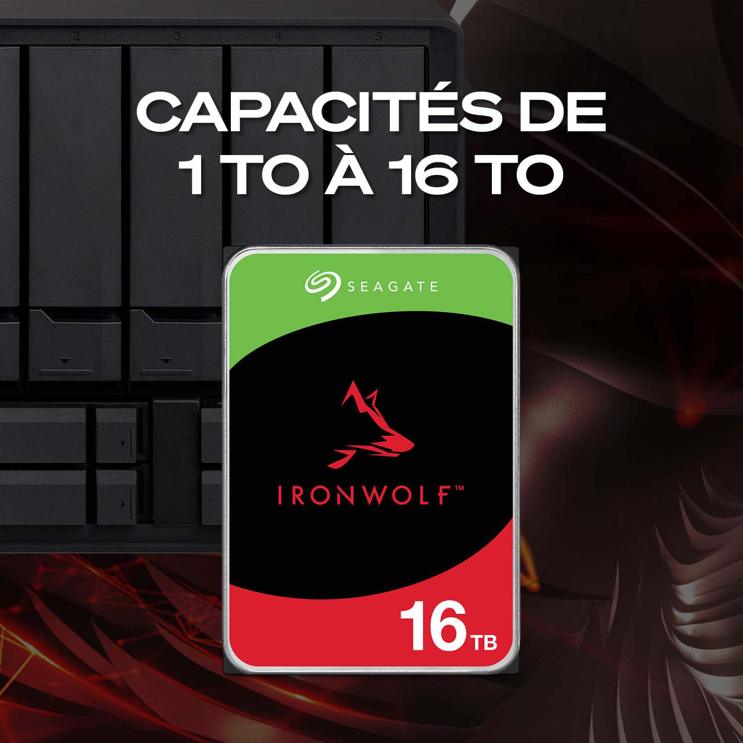 Seagate 4ToIronWolf Disque Dur Interne NAS | SATA 6 Gb/s (ST4000VNZ06) | 5400 tr/min. HDD optimisé NAS 24/7. AgileArray, All-CMR, capteurs RV multi-baies, 180To/an. Garantie 3 ans + Rescue