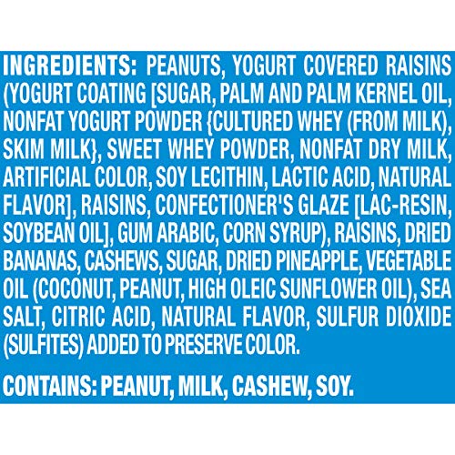 Planters Tropical Fruit & Nut Trail Mix with Roasted Peanuts (Banana Chips, Raisins, Yogurt Raisins, Pineapple & Cashews, 6 oz Pack of 12)