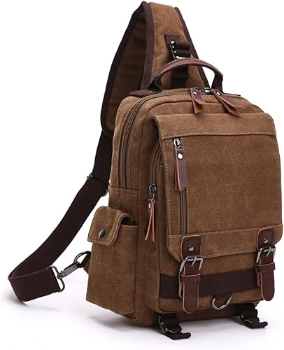 Mochila de lona duradera vintage para viajes, mochila para laptop, mochila informal de alta capacidad para viajes, Marrón B, Mediana, Retro
