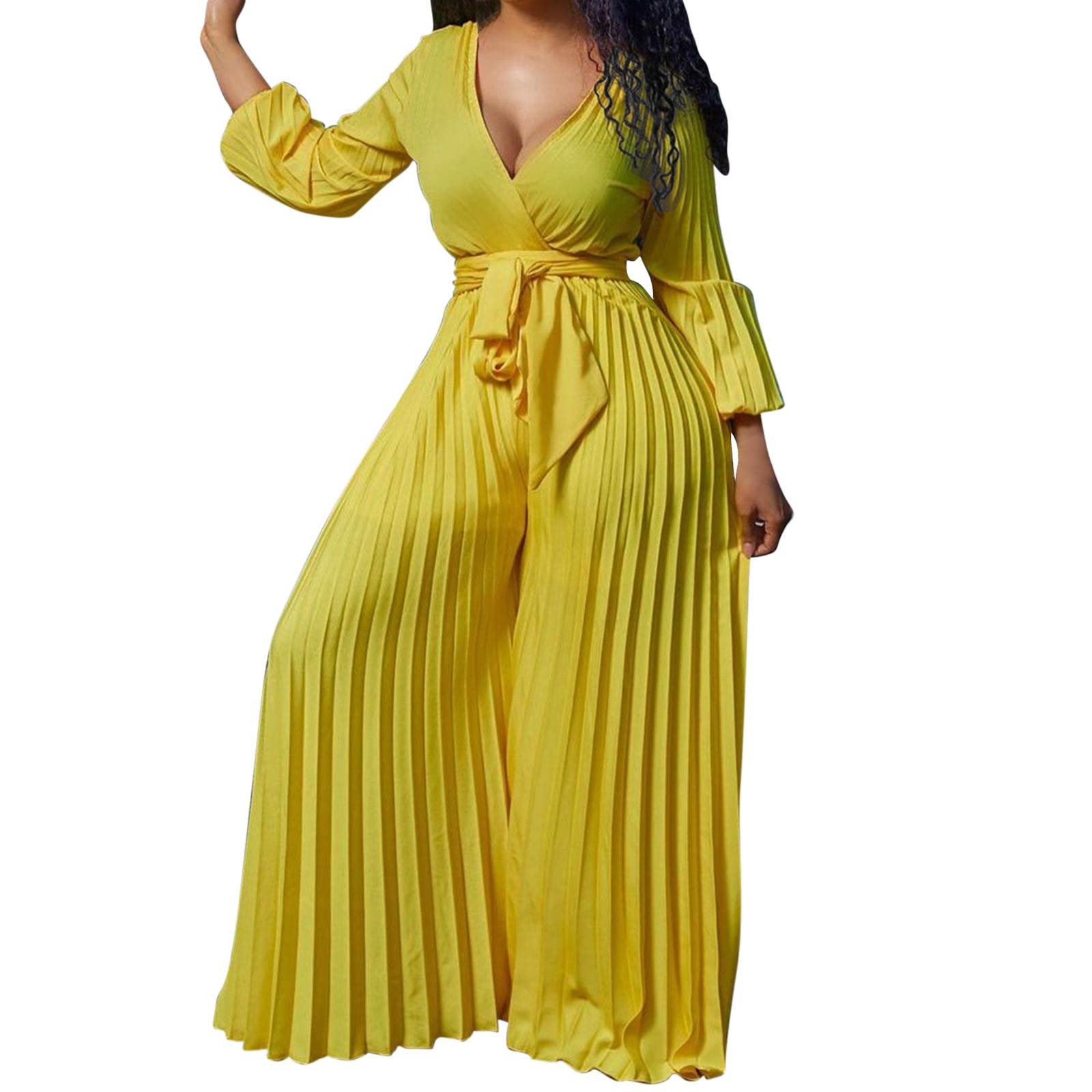 Jumpsuit Damen Elegant Lang, Hosenanzüge Für Damen V-Ausschnitt High Waist Overall Hosenanzüge Große Größen Romper Lose Damen-Overalls Lässige Bequem Overalls Sommer Strand Outfit Kostüm Festlich